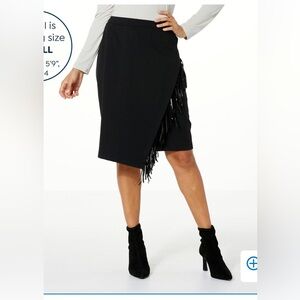 Faux Leather Fringe Knit Skirt